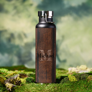 Bouteille D'eau Monogramme de bois ancien brun foncé rustique