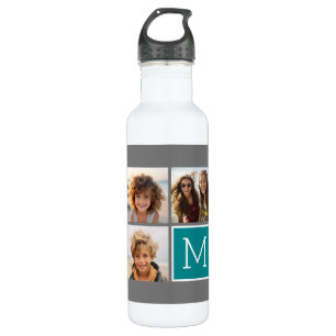 Bouteille D'eau Monogramme de collection de photos Turquoise et gr