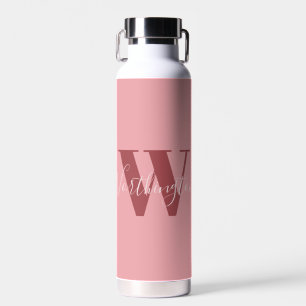 Bouteille D'eau Monogramme de fille et nom rose roux