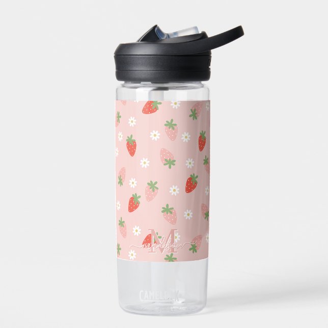 Bouteille D'eau Monogramme de fraises roses et rouges (Gauche)