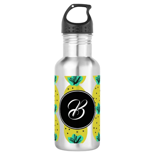 Bouteille D'eau Monogramme de gribouillis géométriques d'ananas (Devant)