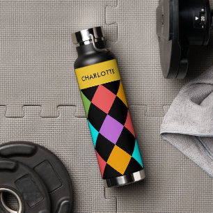 Bouteille D'eau Monogramme de Motif de diamant géométrique noir et