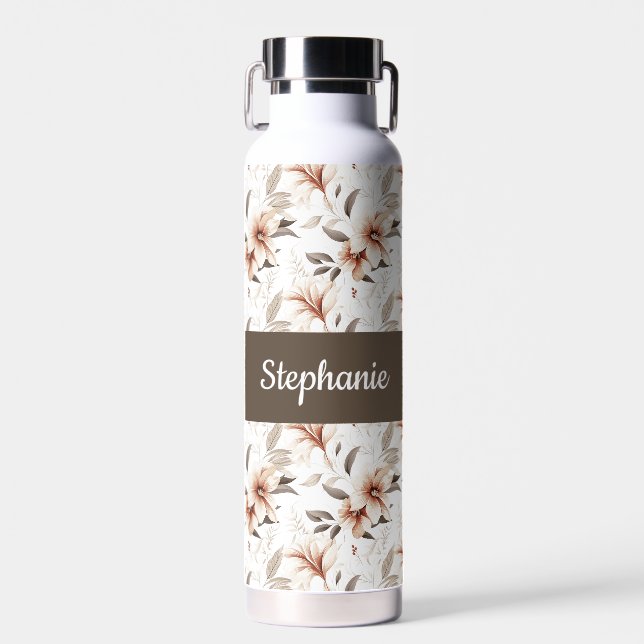 Bouteille D'eau Monogramme de nom aquarelle fleur sauvage rose (Avant)