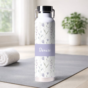 Bouteille D'eau Monogramme de nom aquarelle fleur sauvage violette