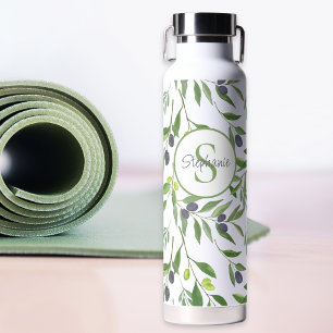 Bouteille D'eau Monogramme de nom motif olivier campagne française