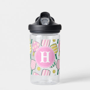 Bouteille D'eau Monogramme de Pickleball Rose et Jaune Preppy