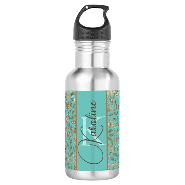 Bouteille D'eau Monogramme de plumes de civelle chic (Devant)