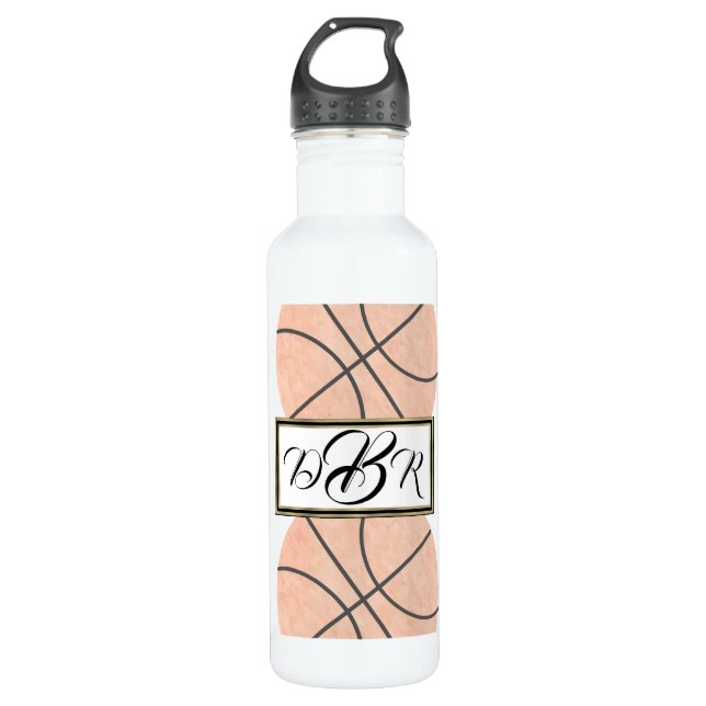 Bouteille D'eau Monogramme de sport de basket-ball d'aquarelle (Devant)