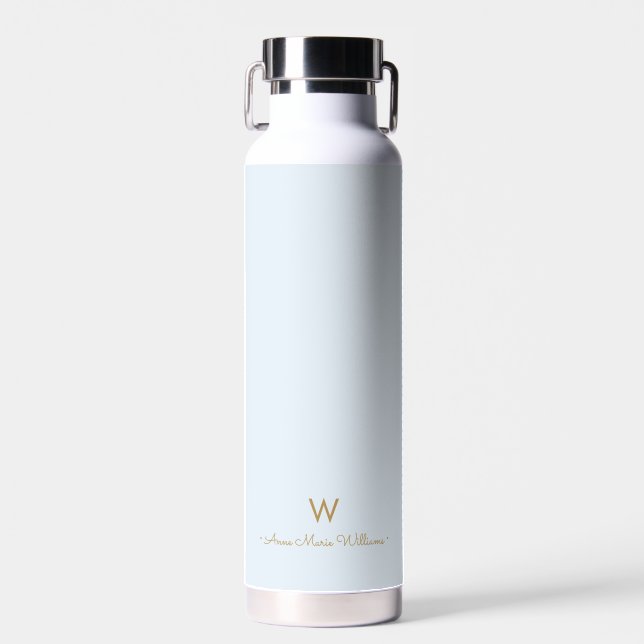 Bouteille D'eau Monogramme de style moderne en bleu poussiéreux cl (Avant)