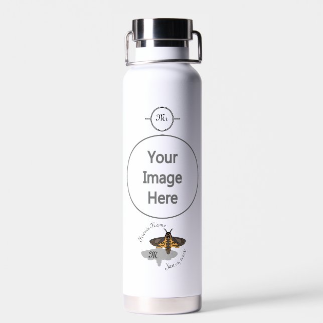 Bouteille D'eau Monogramme de tête de faucon de la mort (Arrière)