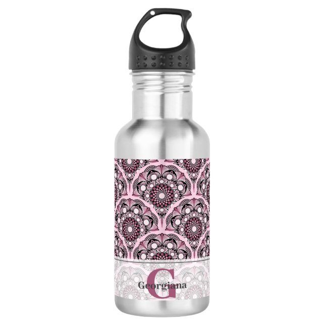 Bouteille D'eau Monogramme Déco Rose Dusky Cherry Blossom Mandala (Devant)