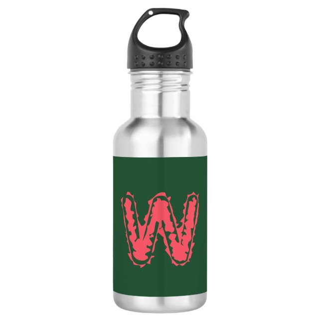 Bouteille D'eau Monogramme déplaisant s'accrochant rose sur vert (Devant)
