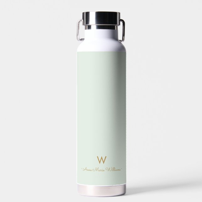 Bouteille D'eau Monogramme d'or moderne Sage Green (Avant)