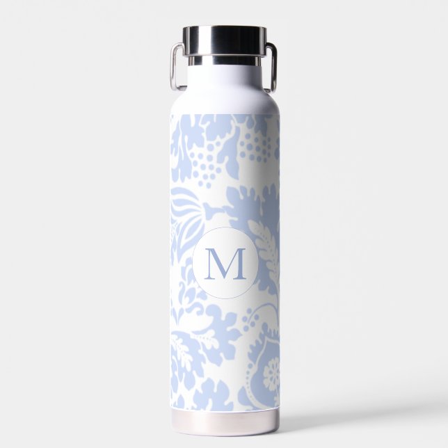 Bouteille D'eau Monogramme Élégant Botanique Floral Bleu (Avant)