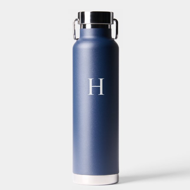 Bouteille D'eau Monogramme Élégant Classique Navy (Avant)