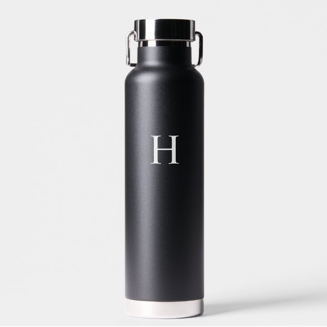 Bouteille D'eau Monogramme Élégant Classique Noir (Avant)