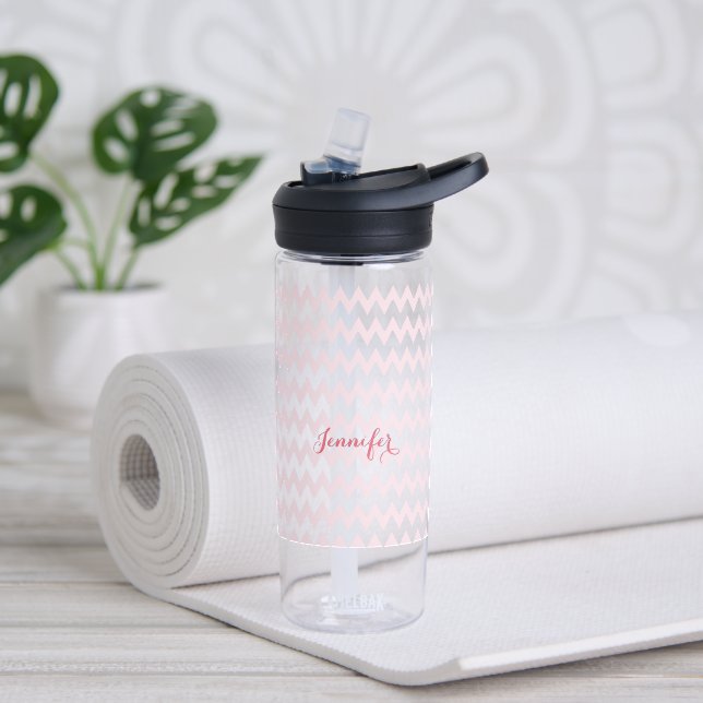 Bouteille D'eau Monogramme élégant Motif rose personnalisé moderne (Yoga)