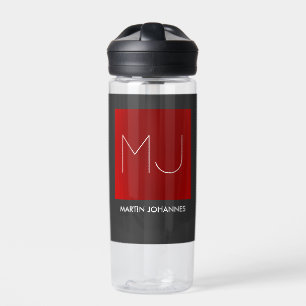 Bouteille D'eau Monogramme Elegant Red Grey Ajouter Nom Initiales