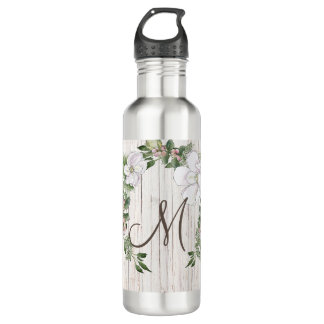 Bouteille D'eau Monogramme en bois vieilli avec couronne de Magnol