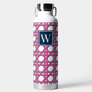 Bouteille D'eau Monogramme en canne de rotin rose vif preppy