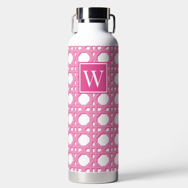 Bouteille D'eau Monogramme en treillis de rotin rose preppy  (Avant)