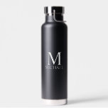 Bouteille D'eau Monogramme et nom personnalisés classiques<br><div class="desc">Monogramme personnalisé et cadeau de nom caractéristiques monogramme personnalisé et nom en blanc classique style de police serif sur arrière - plan noir.</div>