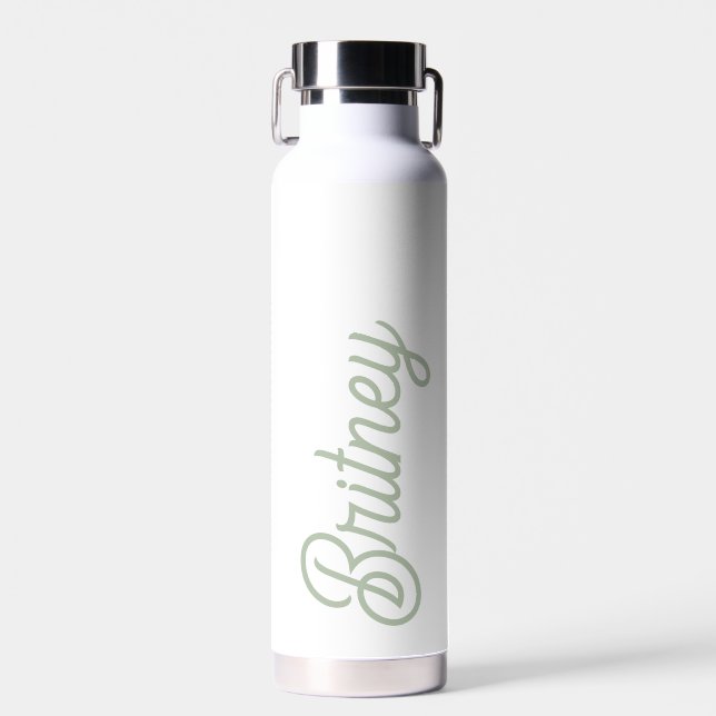 Bouteille D'eau Monogramme et nom personnalisés de Sage Vert moder (Avant)
