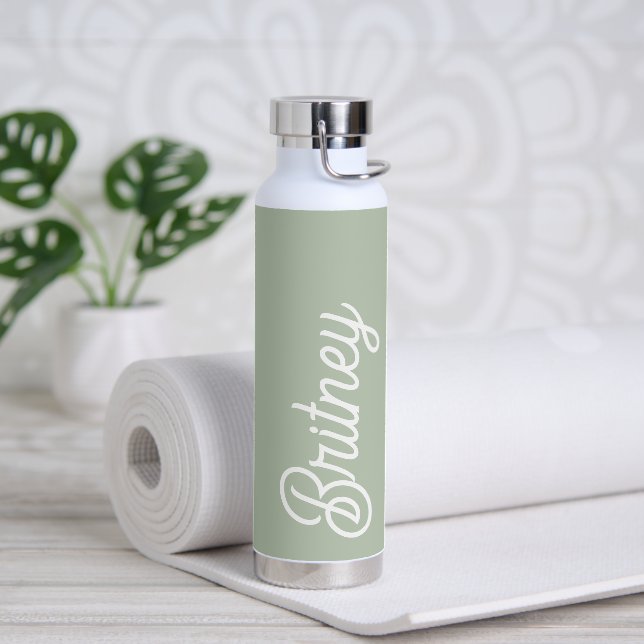 Bouteille D'eau Monogramme et nom personnalisés de Sage Vert moder (Yoga)