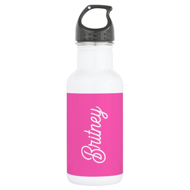 Bouteille D'eau Monogramme et nom personnalisés Hot Pink moderne (Devant)
