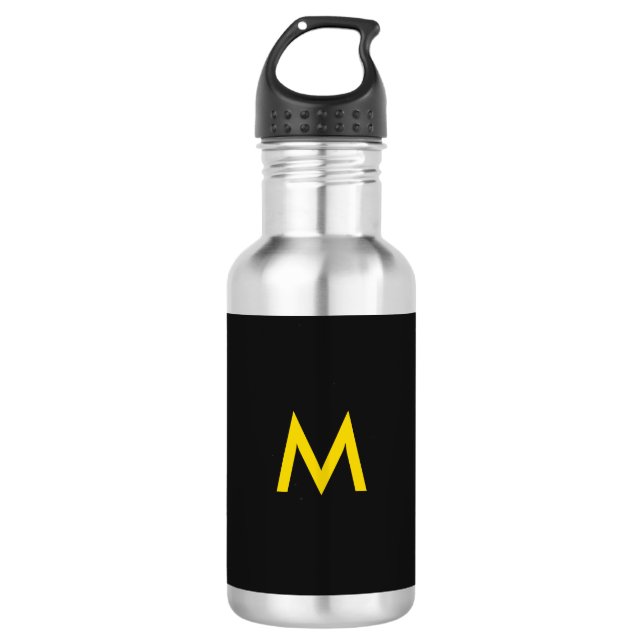 Bouteille D'eau Monogramme et rayures pointillées dorées sur fond  (Devant)