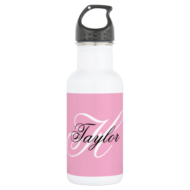 Bouteille D'eau Monogramme fantaisie noir et blanc Rose (Devant)