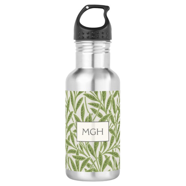 Bouteille D'eau Monogramme Feuilles de Saule Vert Vintage (Devant)
