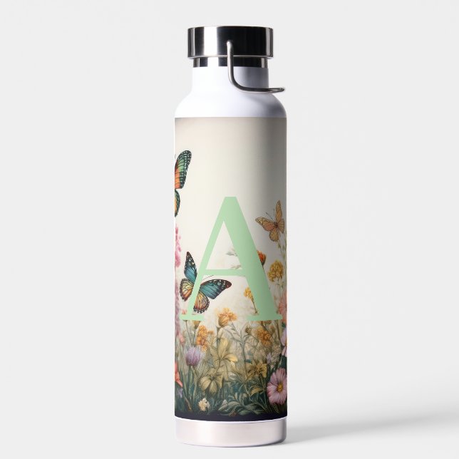 Bouteille D'eau Monogramme Fleur sauvage aquarelle (Gauche)