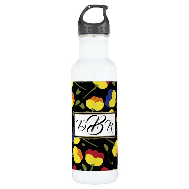 Bouteille D'eau Monogramme Fleurs de Pavot (Devant)