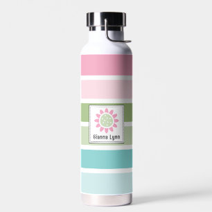 Bouteille D'eau Monogramme Floral à Rayures Pastel