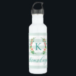 Bouteille D'eau Monogramme floral paradis et rayures<br><div class="desc">Ce design branché et amusant est orné d'un arrière - plan rayé blanc et menthe avec une couronne fleurie colorée. Personnalisez le design avec votre nom et monogramme ou autre texte. Utilisez les outils de conception pour choisir une couleur arrière - plan, modifier les polices de texte et les couleurs...</div>