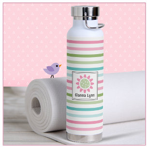 Bouteille D'eau Monogramme florale à rayures pastel