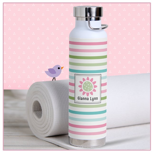 Bouteille D'eau Monogramme florale à rayures pastel (Créateur téléchargé)
