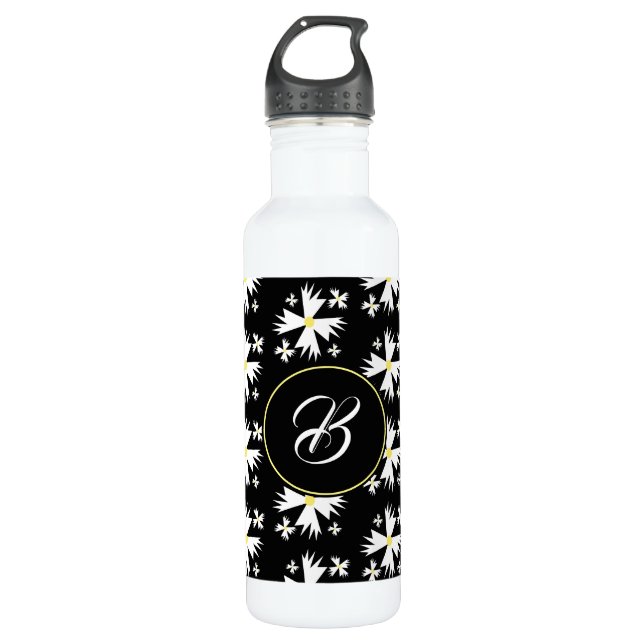 Bouteille D'eau Monogramme géométrique blanc marguerite (Devant)