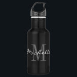 Bouteille D'eau monogramme glamour noir et blanc<br><div class="desc">Bouteille d'eau en acier inoxydable monogramme noir et blanc glamour. Elégant script typographie modèle design avec nom personnalisé lettre initiale. Ajoutez votre nom, nom de famille, nom d'entreprise, devise d'entreprise, etc. Une idée de cadeau de Noël et d'anniversaire monogramme pour vos amis, votre famille, vos collègues, vos employés, vos collègues,...</div>