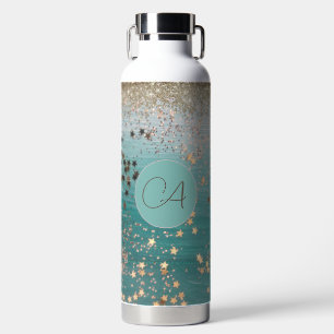 Bouteille D'eau Monogramme Gold Stars sur Turquoise