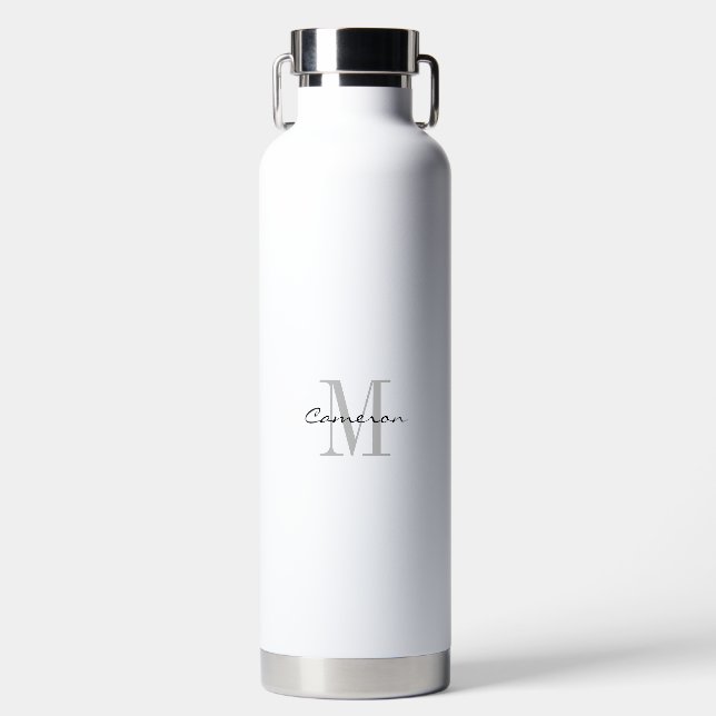 Bouteille D'eau Monogramme gris initial et nom personnalisé   (Avant)