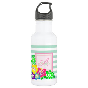 Bouteille D'eau Monogramme, Hibiscus sur bandes personnalisées