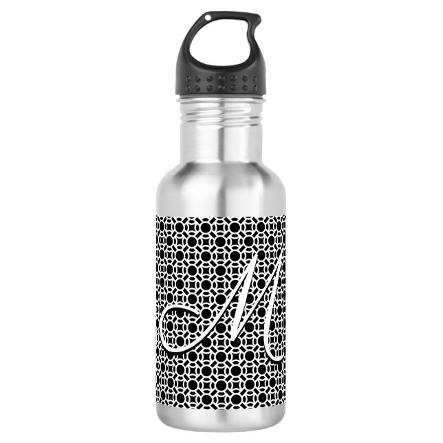 Bouteille D'eau Monogramme initial géométrique noir et blanc (Devant)