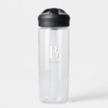 Bouteille D'eau Monogramme initial minimaliste beige<br><div class="desc">Ce design personnalisé de bouteille d'eau présente un monogramme simple dans le thème beige et blanc. Faites l'un d'un bon buvette avec votre initiale et votre nom. Cette bouteille d'eau personnalisée sera un cadeau unique pour quelqu'un de spécial ou vous-même. Si vous souhaitez modifier les polices ou la position, cliquez...</div>
