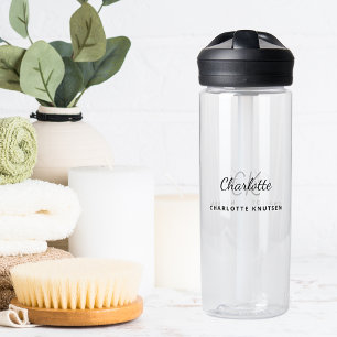Bouteille D'eau Monogramme initiales nom lettres noires simples
