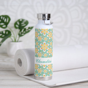 Bouteille D'eau Monogramme joli fleurs orange sur vert