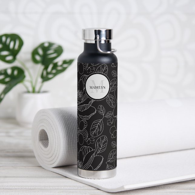 Bouteille D'eau Monogramme magnolia illustration Personnalisée (Yoga)