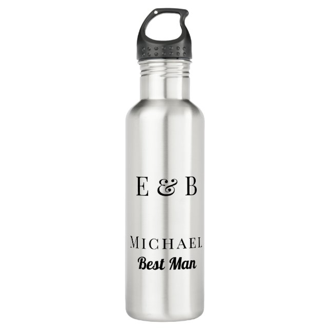 Bouteille D'eau Monogramme Mariage Best Man Cadeau Black personnal (Devant)