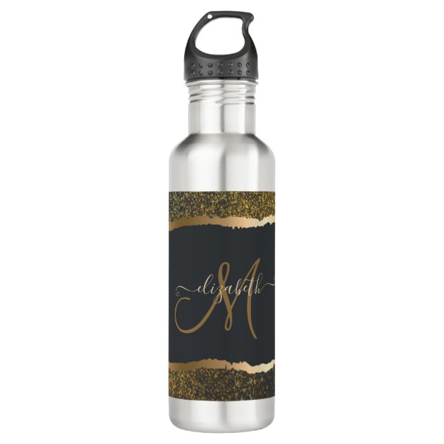 Bouteille D'eau Monogramme moderne Elegant Gold Touch (Devant)